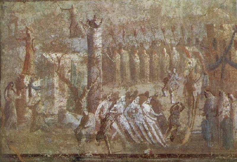 unknow artist Wall painting from Pompeii showing the story of the Trojan Horse Sweden oil painting art